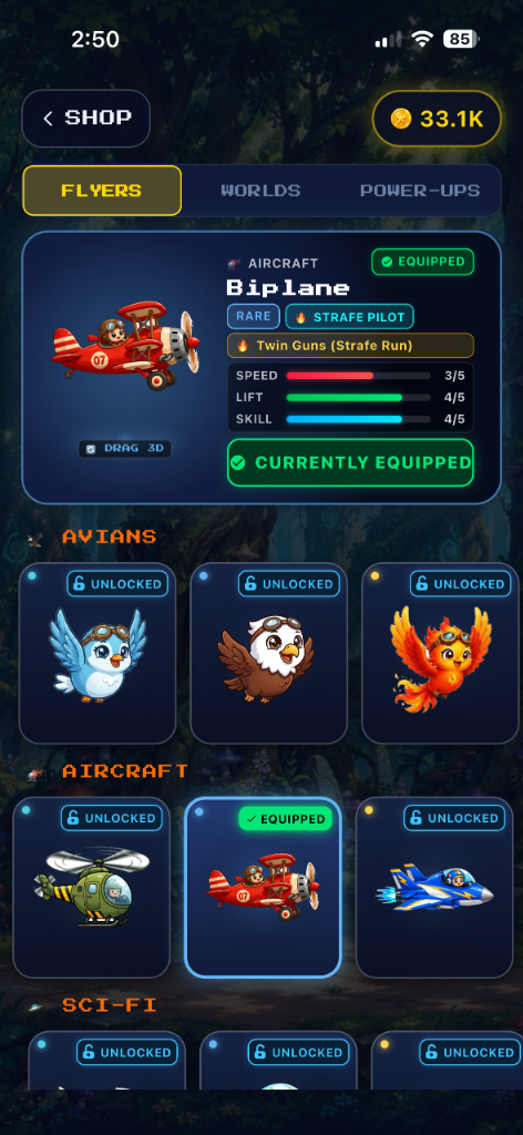 Flappy Flight Flyers Hangar & Abilities
